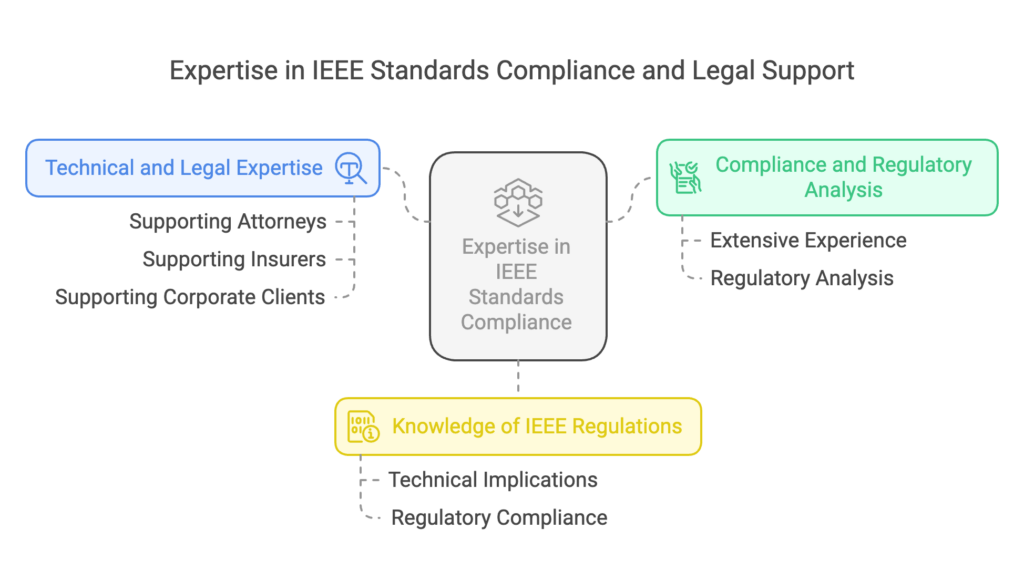 Extensive experience in IEEE standards compliance and regulatory analysis.

Strong technical and legal expertise supporting attorneys, insurers, and corporate clients.

In-depth knowledge of IEEE regulations and their technical implications.