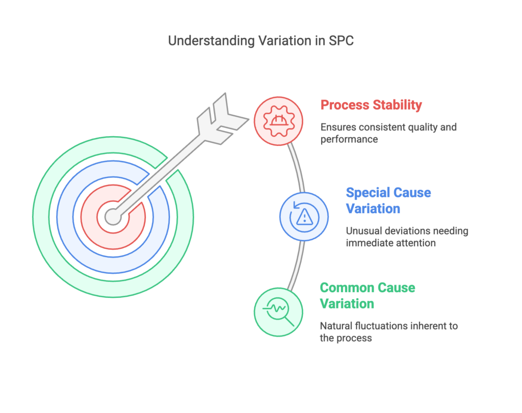 Control charts are essential tools in SPC, helping organizations track process stability and detect deviations. Different types of control charts serve various purposes: