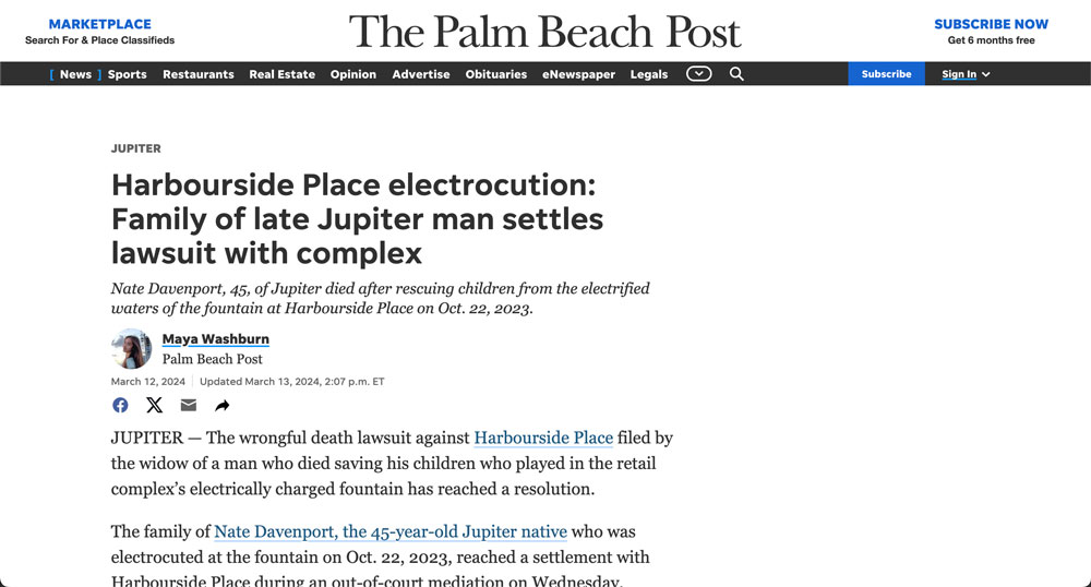 After Harbourside Place electrocution, lawyers investigate if fountain shocked other visitors