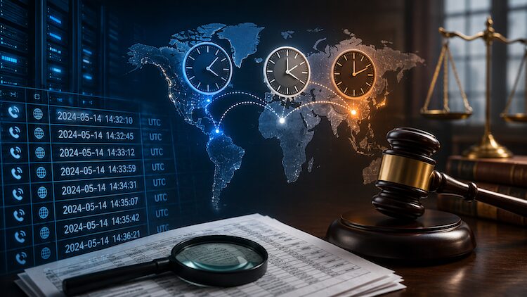 CDR timestamps in UTC are compared across time zones during a legal records investigation