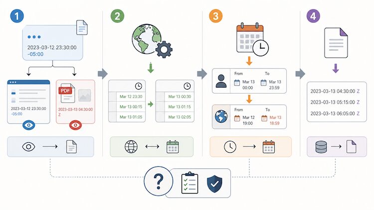 Review-platform views that shift displayed timestamps
