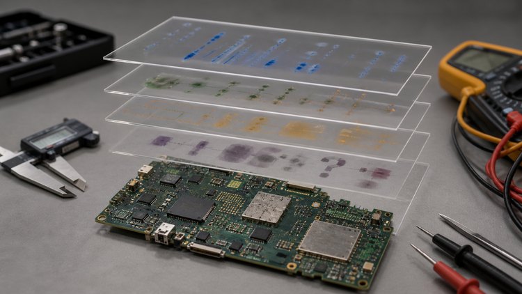 Telecom board with transparent review overlays and test instruments
